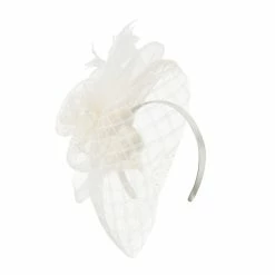 Something Special Spiral Design Net Fascinator With Feathers -Adams Shop ds004df ivory 4
