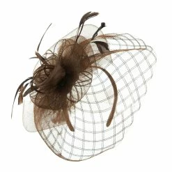 Something Special Spiral Design Net Fascinator With Feathers -Adams Shop ds005df brown 2