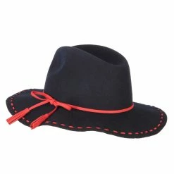 Jeanne Simmons Women's Tassel Tie Trim Large Stitch Detailed Brim Wool Fedora Hat 23 Jeanne Simmons Women's Tassel Tie Trim Large Stitch Detailed Brim Wool Fedora Hat -Adams Shop ei001cf navy red 2