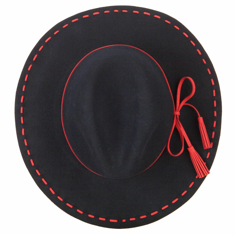 Jeanne Simmons Women's Tassel Tie Trim Large Stitch Detailed Brim Wool Fedora Hat 12 Jeanne Simmons Women's Tassel Tie Trim Large Stitch Detailed Brim Wool Fedora Hat - Image 10