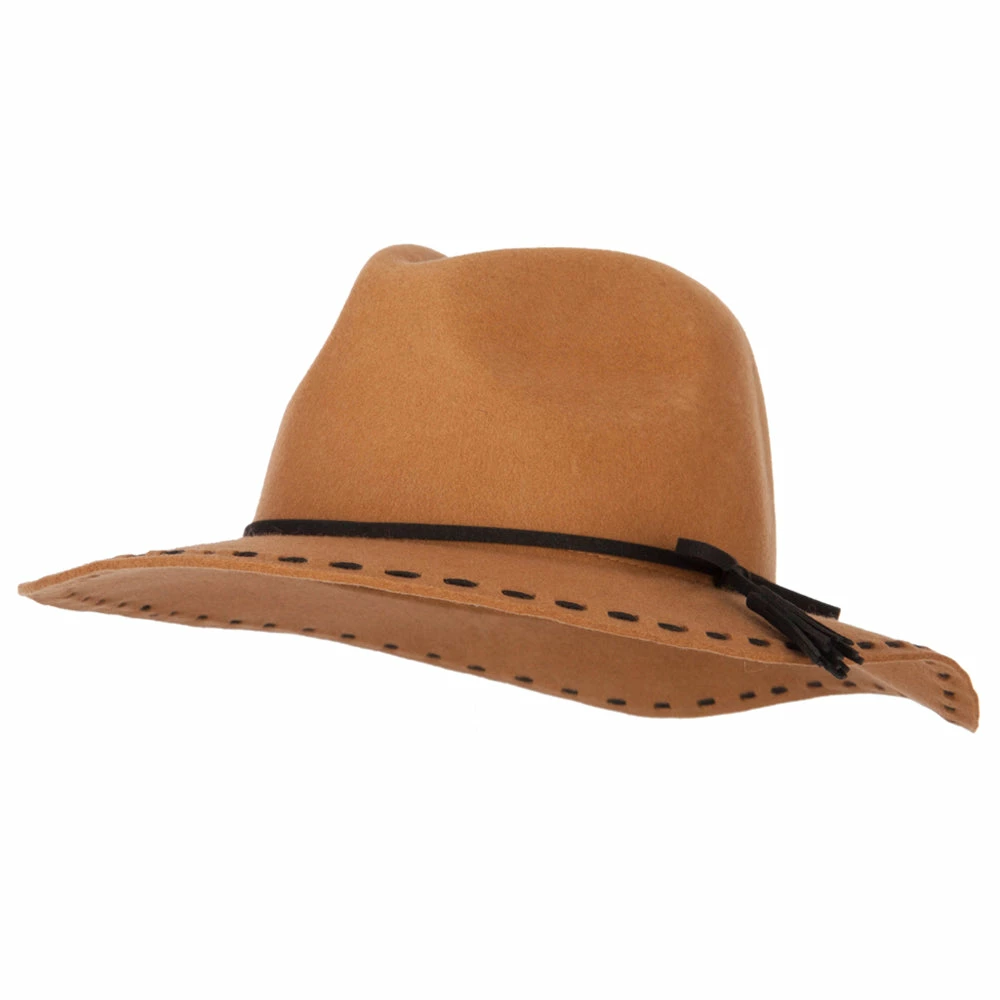 Jeanne Simmons Women's Tassel Tie Trim Large Stitch Detailed Brim Wool Fedora Hat 3 Jeanne Simmons Women's Tassel Tie Trim Large Stitch Detailed Brim Wool Fedora Hat