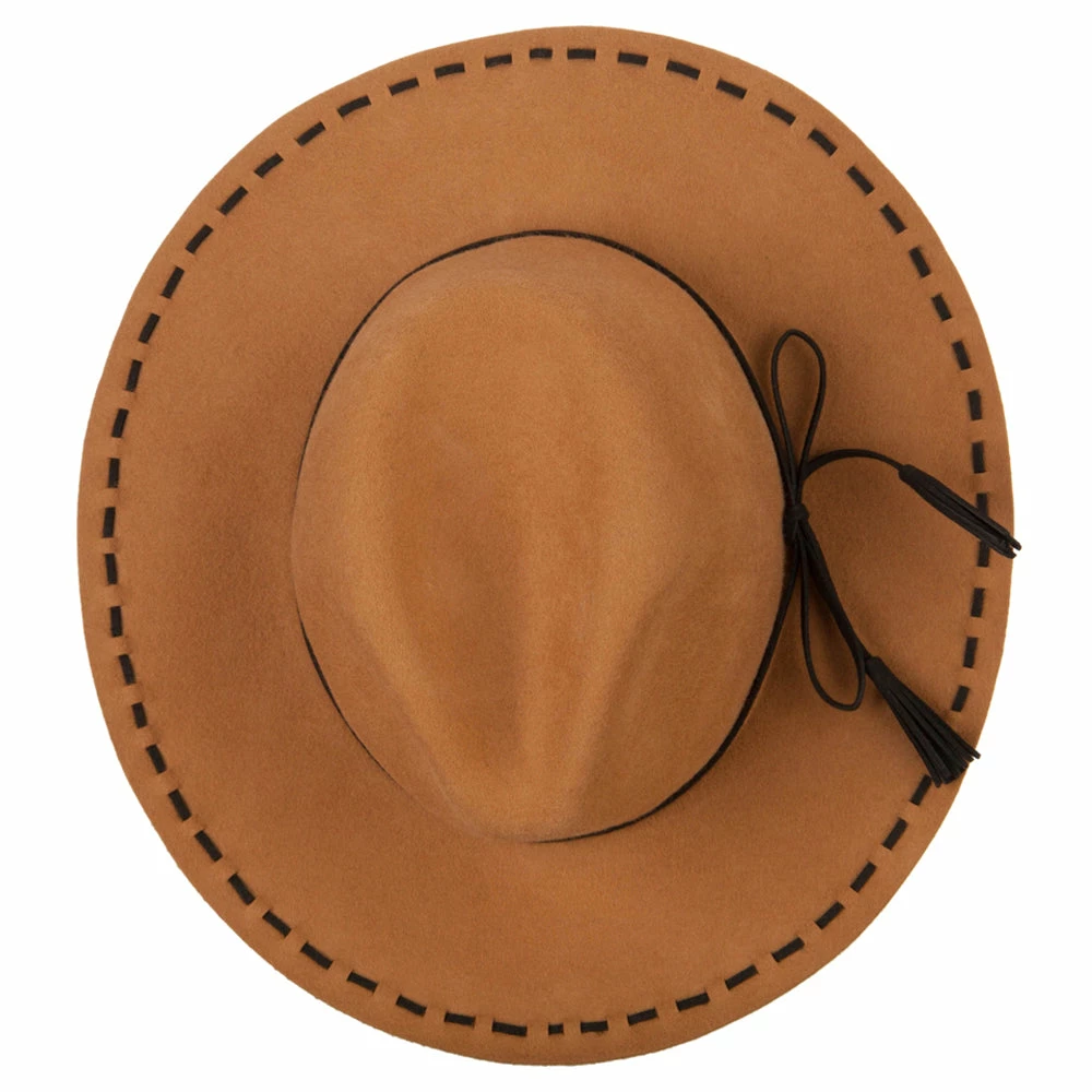 Jeanne Simmons Women's Tassel Tie Trim Large Stitch Detailed Brim Wool Fedora Hat 7 Jeanne Simmons Women's Tassel Tie Trim Large Stitch Detailed Brim Wool Fedora Hat - Image 5