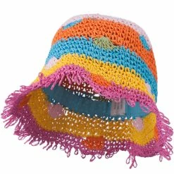Jeanne Simmons Girl's Toyo Bucket Shaped Hat With Fringe Edge And Polka-Dot Detail