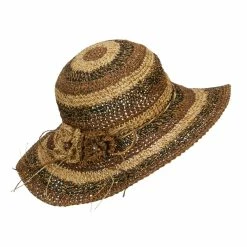 Jeanne Simmons Multi Striped Flat Brim Sun Hat 9 Jeanne Simmons Multi Striped Flat Brim Sun Hat -Adams Shop fj001fw brown 3