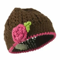 Jeanne Simmons Girl's Flower And Leaf Knit Cap 17 Jeanne Simmons Girl's Flower And Leaf Knit Cap -Adams Shop fl002bs brown 1