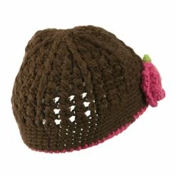 Jeanne Simmons Girl's Flower And Leaf Knit Cap 18 Jeanne Simmons Girl's Flower And Leaf Knit Cap -Adams Shop fl002bs brown 2