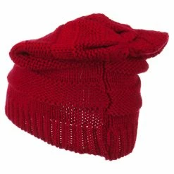 Hatiya Flower Knit Long Beanie -Adams Shop ft001bd red 3