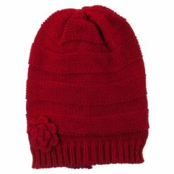 Hatiya Flower Knit Long Beanie -Adams Shop ft001bd red 5