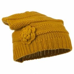 Hatiya Flower Knit Long Beanie -Adams Shop ft002bd mustard 1