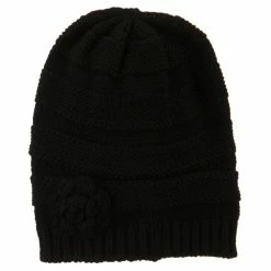 Hatiya Flower Knit Long Beanie -Adams Shop ft006bd black 5