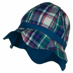 Jeanne Simmons Girl's Wavy Brim Plaid Cotton Bucket Hat -Adams Shop fu002bh blue 1