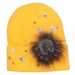 Something Special Flat Fur Snow Flake Cuff Beanie -Adams Shop fw001di yellow 5