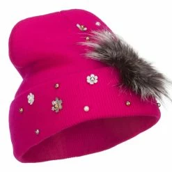 Something Special Flat Fur Snow Flake Cuff Beanie -Adams Shop fw006di fuchsia 4