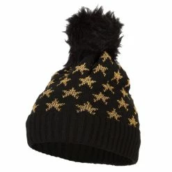 Something Special Gold Lurex Stars Pom Cuff Long Beanie