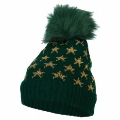 Something Special Gold Lurex Stars Pom Cuff Long Beanie -Adams Shop gl002di green 1