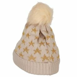 Something Special Gold Lurex Stars Pom Cuff Long Beanie -Adams Shop gl004di taupe 2