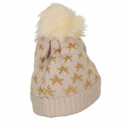Something Special Gold Lurex Stars Pom Cuff Long Beanie -Adams Shop gl004di taupe 3