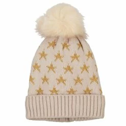 Something Special Gold Lurex Stars Pom Cuff Long Beanie -Adams Shop gl004di taupe 5