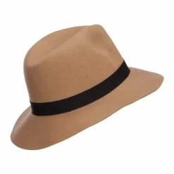 Hatiya Women's Wool Felt Big Brim Fedora 39 Hatiya Women's Wool Felt Big Brim Fedora -Adams Shop gm002cf tan 3