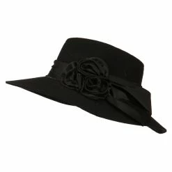 Hatiya Wide Brim Dressy Hat With Flower Decoration -Adams Shop hf001fp black 5