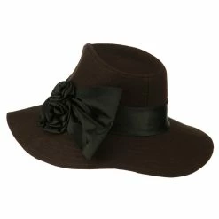 Hatiya Wide Brim Dressy Hat With Flower Decoration -Adams Shop hf002fp brown 2