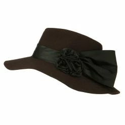 Hatiya Wide Brim Dressy Hat With Flower Decoration -Adams Shop hf002fp brown 5