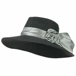 Hatiya Wide Brim Dressy Hat With Flower Decoration -Adams Shop hf003fp grey 1