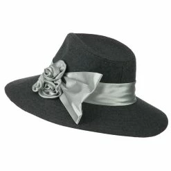 Hatiya Wide Brim Dressy Hat With Flower Decoration -Adams Shop hf003fp grey 2