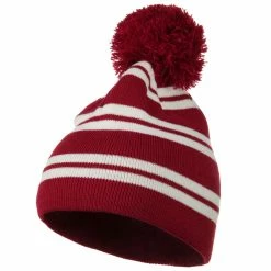 Outdoor Jacquard White Stripe Knit Beanie With Pom 67 Outdoor Jacquard White Stripe Knit Beanie With Pom -Adams Shop jw001bs cardinal 1
