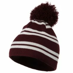 Outdoor Jacquard White Stripe Knit Beanie With Pom
