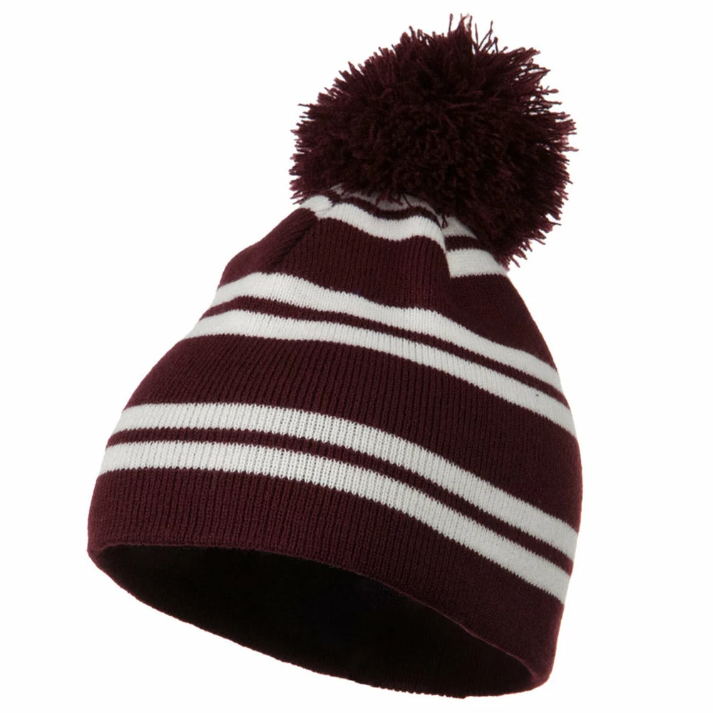 Outdoor Jacquard White Stripe Knit Beanie With Pom 3 Outdoor Jacquard White Stripe Knit Beanie With Pom