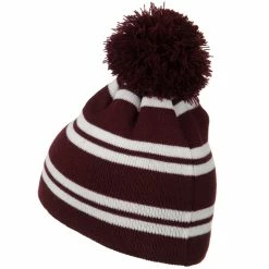 Outdoor Jacquard White Stripe Knit Beanie With Pom 51 Outdoor Jacquard White Stripe Knit Beanie With Pom -Adams Shop jw003bs 2
