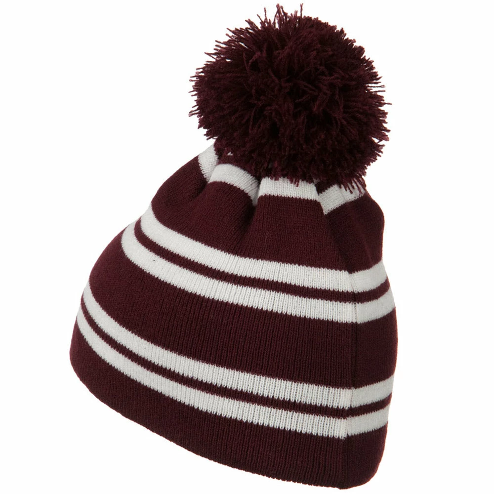Outdoor Jacquard White Stripe Knit Beanie With Pom 7 Outdoor Jacquard White Stripe Knit Beanie With Pom - Image 5