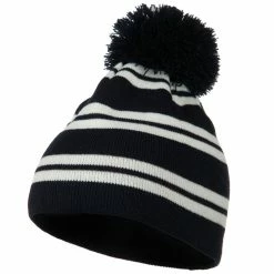 Outdoor Jacquard White Stripe Knit Beanie With Pom 77 Outdoor Jacquard White Stripe Knit Beanie With Pom -Adams Shop jw004bs 1
