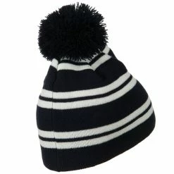 Outdoor Jacquard White Stripe Knit Beanie With Pom 79 Outdoor Jacquard White Stripe Knit Beanie With Pom -Adams Shop jw004bs 3