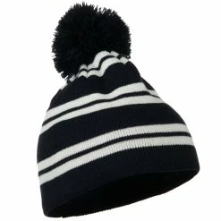 Outdoor Jacquard White Stripe Knit Beanie With Pom 80 Outdoor Jacquard White Stripe Knit Beanie With Pom -Adams Shop jw004bs 4