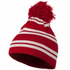 Outdoor Jacquard White Stripe Knit Beanie With Pom 52 Outdoor Jacquard White Stripe Knit Beanie With Pom -Adams Shop jw007bs 1