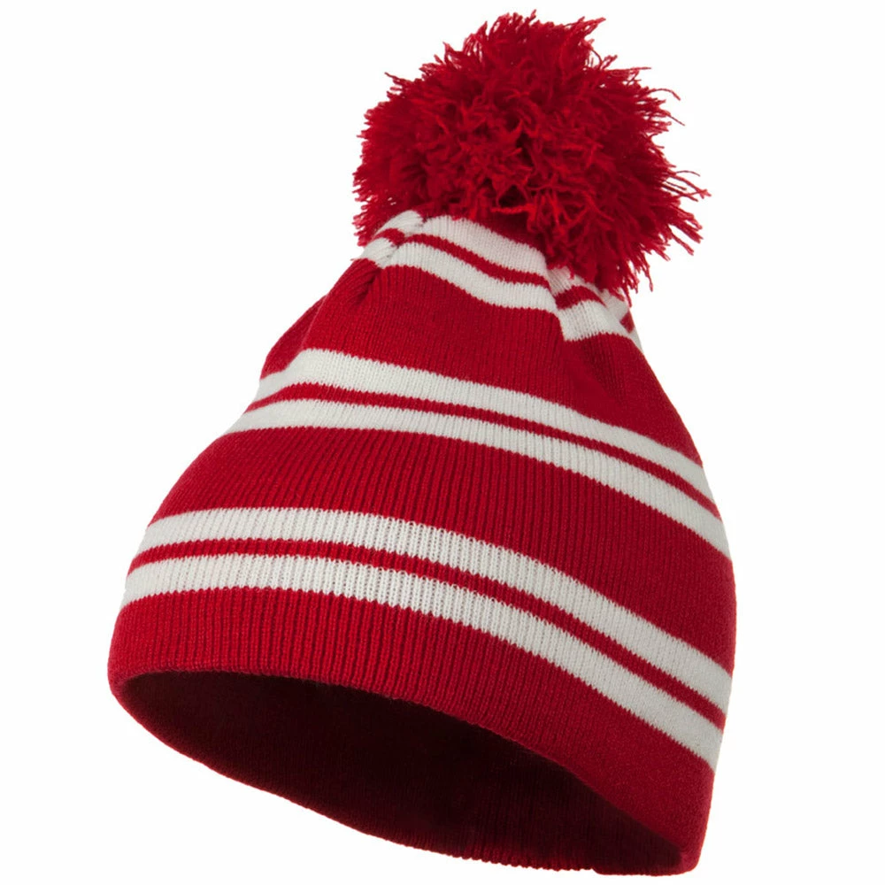 Outdoor Jacquard White Stripe Knit Beanie With Pom 8 Outdoor Jacquard White Stripe Knit Beanie With Pom - Image 6