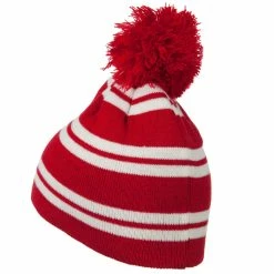 Outdoor Jacquard White Stripe Knit Beanie With Pom 56 Outdoor Jacquard White Stripe Knit Beanie With Pom -Adams Shop jw007bs 2