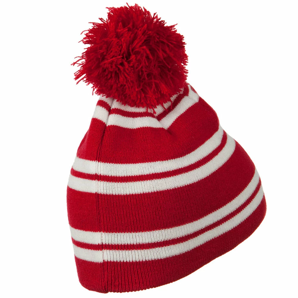 Outdoor Jacquard White Stripe Knit Beanie With Pom 11 Outdoor Jacquard White Stripe Knit Beanie With Pom - Image 9