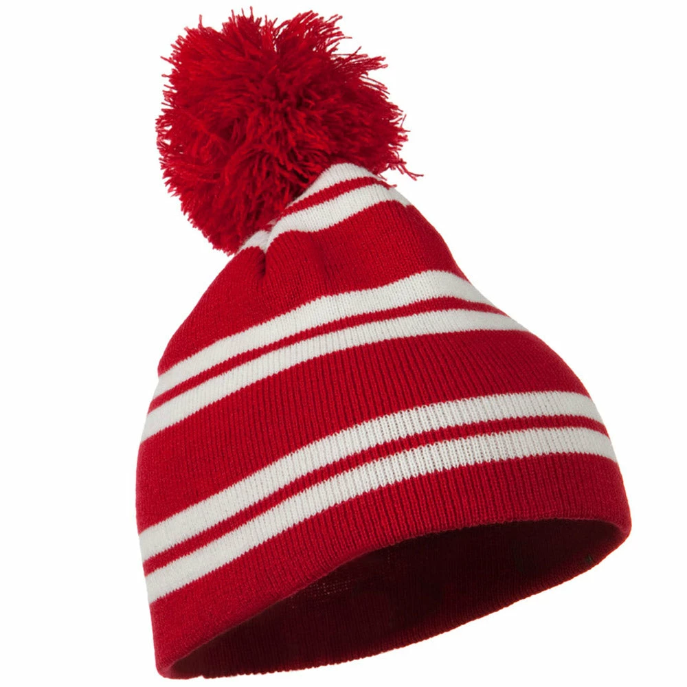 Outdoor Jacquard White Stripe Knit Beanie With Pom 9 Outdoor Jacquard White Stripe Knit Beanie With Pom - Image 7