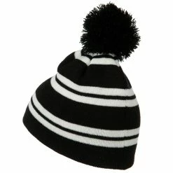 Outdoor Jacquard White Stripe Knit Beanie With Pom 64 Outdoor Jacquard White Stripe Knit Beanie With Pom -Adams Shop jw009bs 2