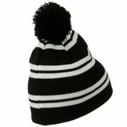 Outdoor Jacquard White Stripe Knit Beanie With Pom 65 Outdoor Jacquard White Stripe Knit Beanie With Pom -Adams Shop jw009bs 3