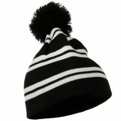 Outdoor Jacquard White Stripe Knit Beanie With Pom 66 Outdoor Jacquard White Stripe Knit Beanie With Pom -Adams Shop jw009bs 4
