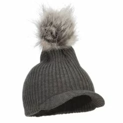 Hatiya Pom Pom Knit Brim Beanie 20 Hatiya Pom Pom Knit Brim Beanie -Adams Shop kb001db grey 4