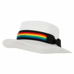 Something Special Rainbow Band And Bow Ribbon Accented Knit Boater Hat