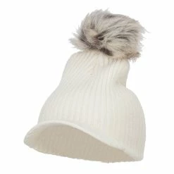 Hatiya Pom Pom Knit Brim Beanie 22 Hatiya Pom Pom Knit Brim Beanie -Adams Shop kb002db white 1