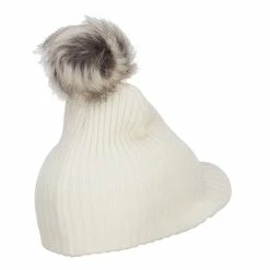 Hatiya Pom Pom Knit Brim Beanie 24 Hatiya Pom Pom Knit Brim Beanie -Adams Shop kb002db white 3