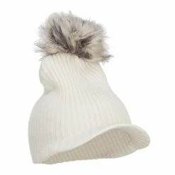 Hatiya Pom Pom Knit Brim Beanie 25 Hatiya Pom Pom Knit Brim Beanie -Adams Shop kb002db white 4