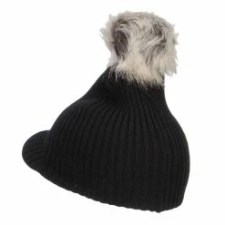 Hatiya Pom Pom Knit Brim Beanie 28 Hatiya Pom Pom Knit Brim Beanie -Adams Shop kb003db black 2